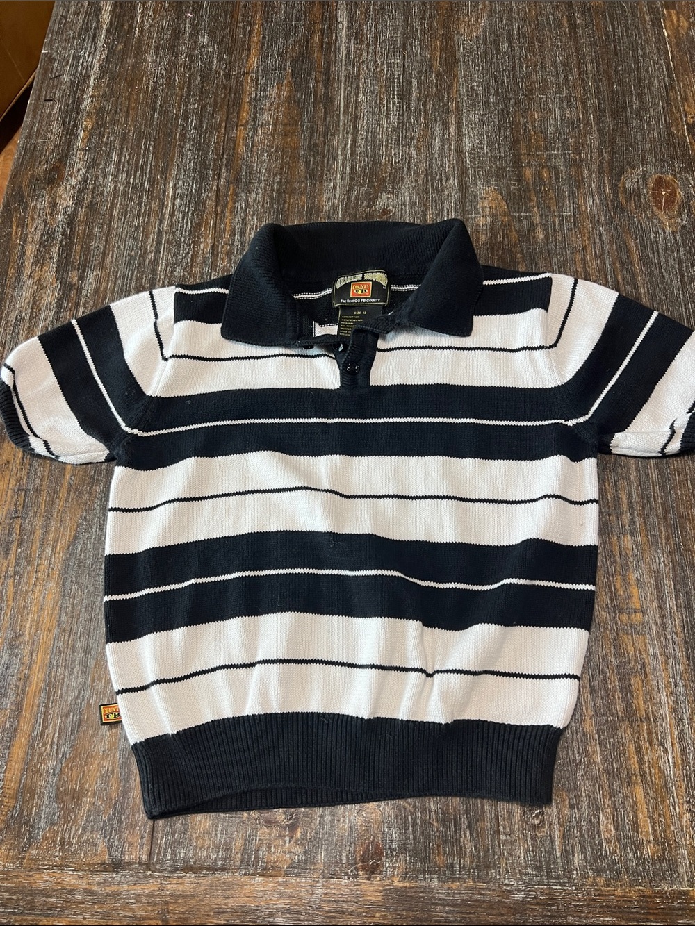 FB County Women’s Black & White Striped Polo Crop Top